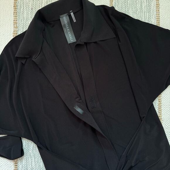 Norma Kamali Black Tie Front Long Sleeves Lightweight Mini Dress Women’s Size XS - Picture 11 of 16